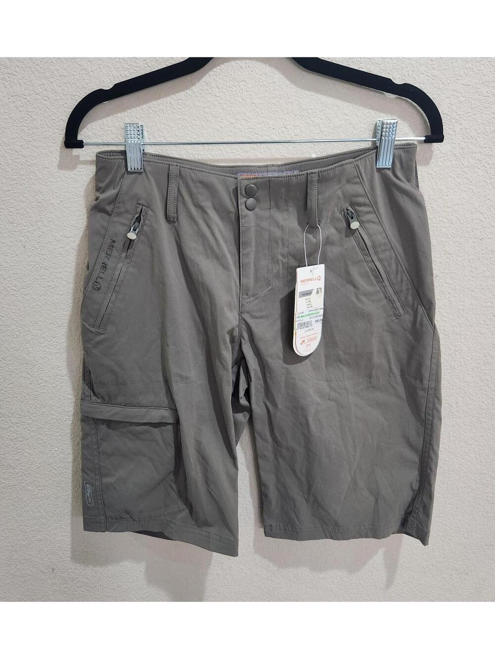 New Merrell Shorts Women Sz 4 Brown Cargo Zip Outdoor Hiking Camping 11" Inseam